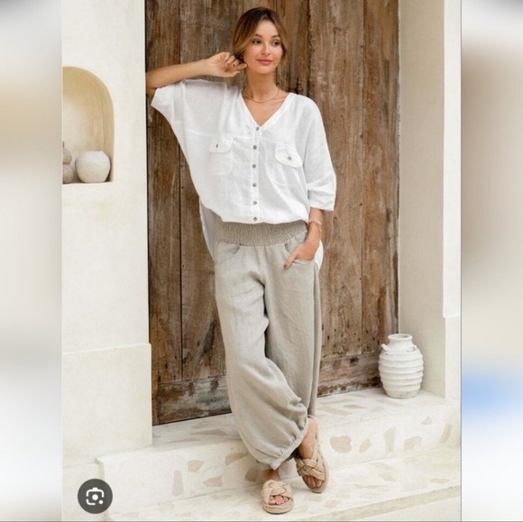 Nomad The Label Sadhu Beige French Linen Flax Pants Size 12